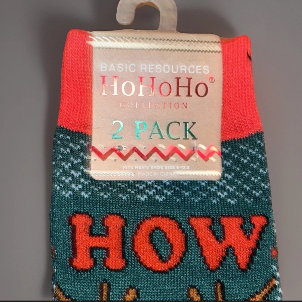 2-Pk Of X-Mas Reindeer Socks & Plaid -Green & Red Mens High Socks “How Rude Off”